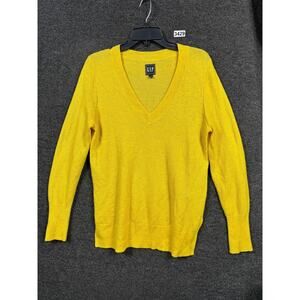 Gap Merino Wool V-Neck Pullover Sweater Womens Size M Yellow Long Sleeve Knit